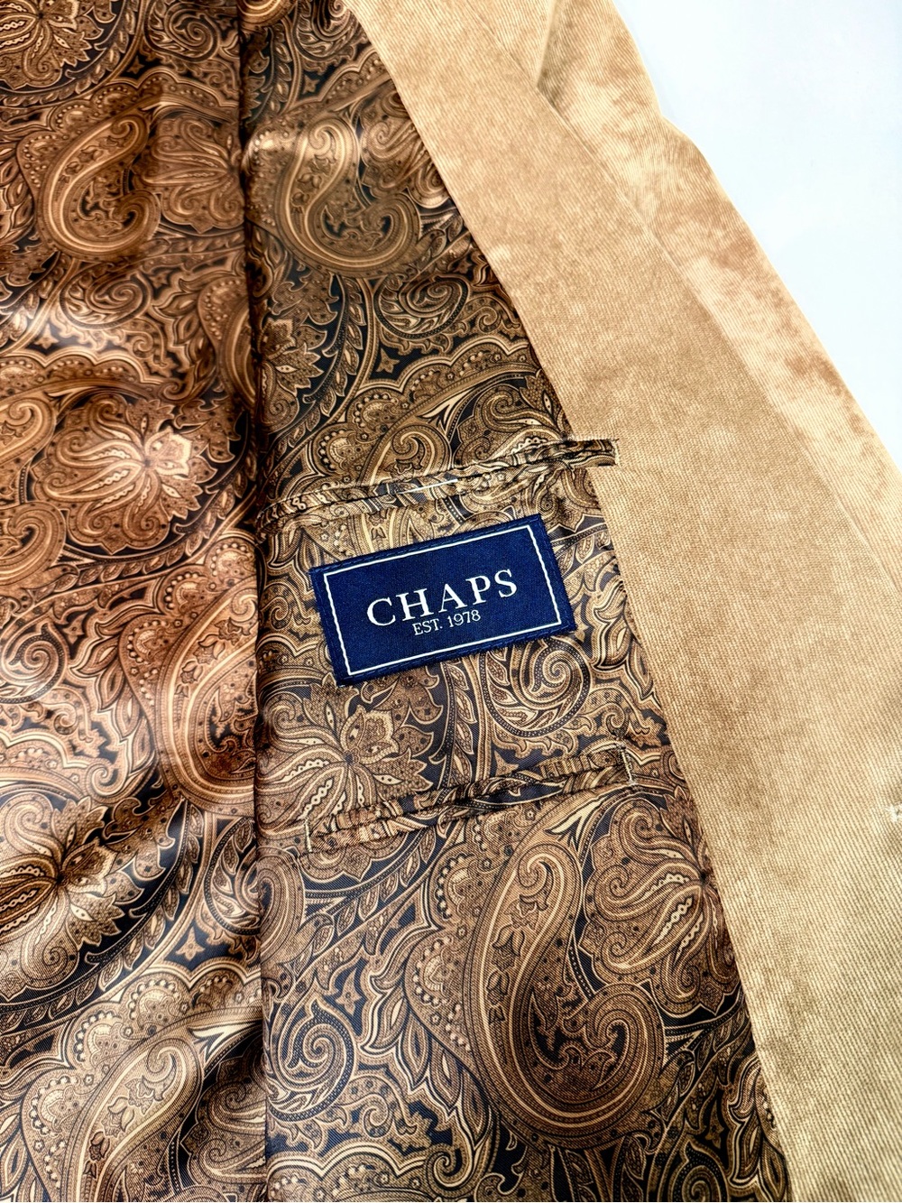 Chaps Blazer Men's 50R Tan/Beige Corduroy 2 Button Sport Coat Jacket Suede-like - Picture 7 of 15